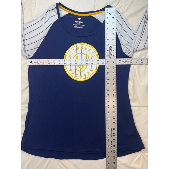 Milwaukee Brewers Women’s‎ 3/4 Length Sleeve Blue, Gold & White Stripes Mitt - Picture 2 of 8